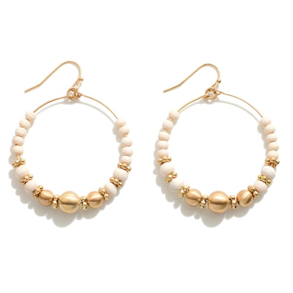 Wholesale wood Gold Beaded Drop Hoop Earrings Diameter