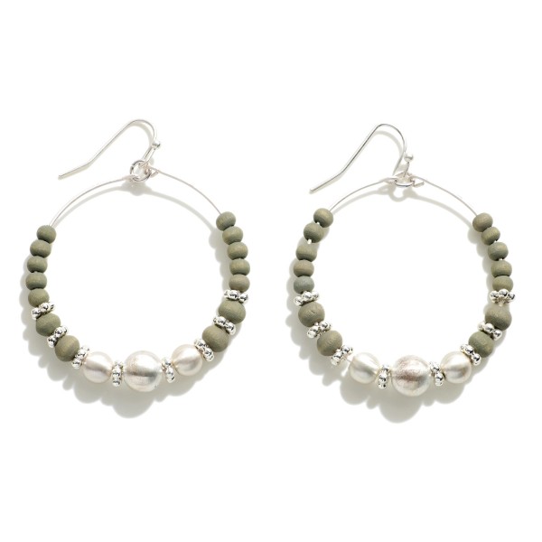 Wholesale wood Silver Beaded Drop Hoop Earrings Diameter