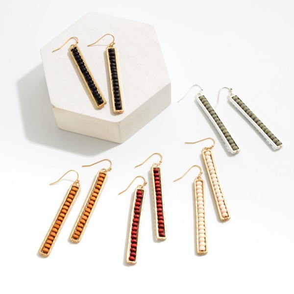 Gold Hammered Square And Beaded Drop Earrings

- Approximately 2.5" L