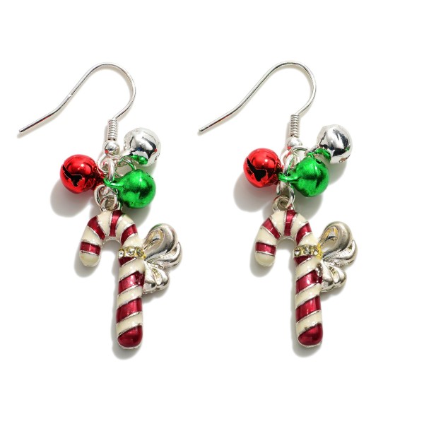 Silver Tone Christmas Drop Earrings Featuring Bells And Candy Canes


- Approximately 1.75" L
