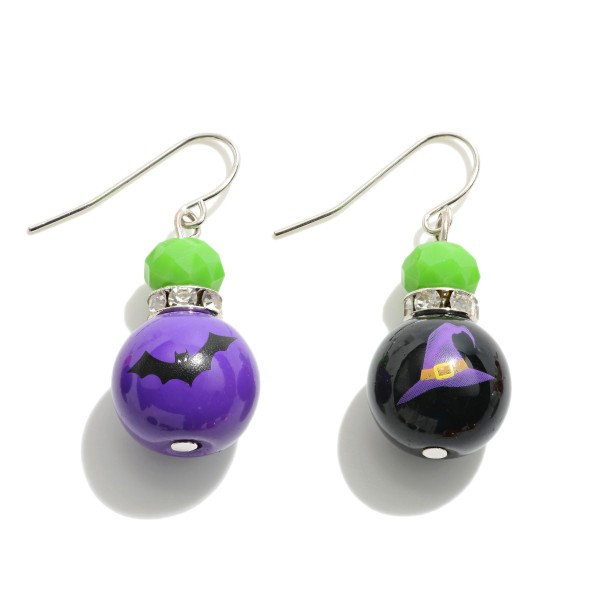 Halloween Drop Earrings Featuring Witches Hat And Bat 

- Approximately 1"L
