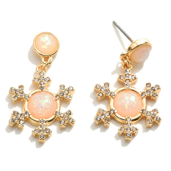 Wholesale gold Snowflake Earrings Rhinestone Insets L