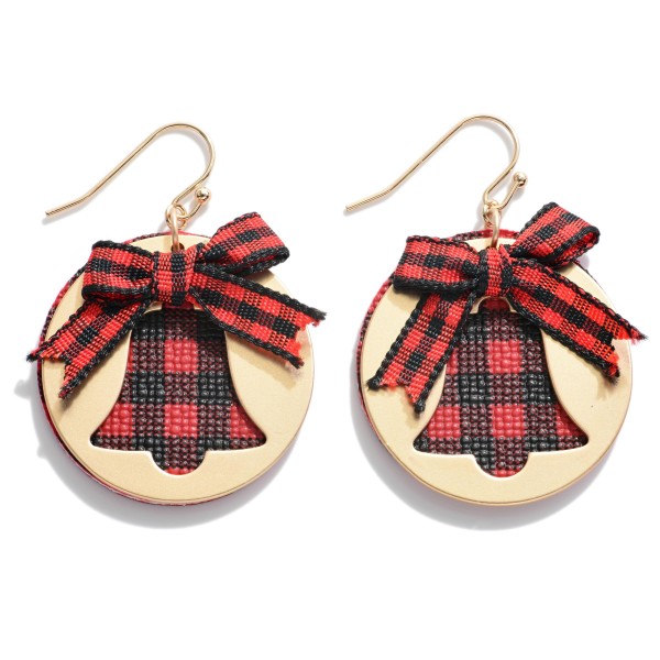 Wholesale plaid Christmas Drop Earrings Outlined Disc Bell Bow accent