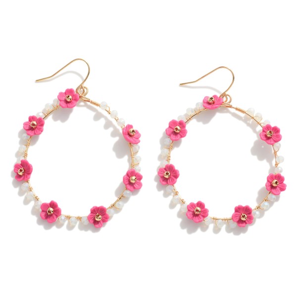 Wholesale beaded Flower Hoop Drop Earrings L