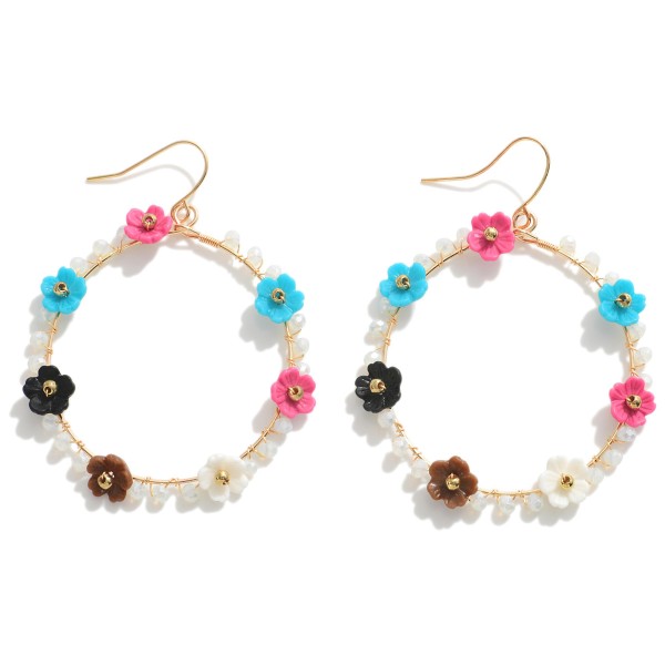Wholesale beaded Flower Hoop Drop Earrings L