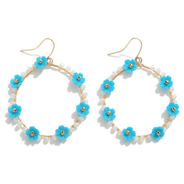 Wholesale beaded Flower Hoop Drop Earrings L