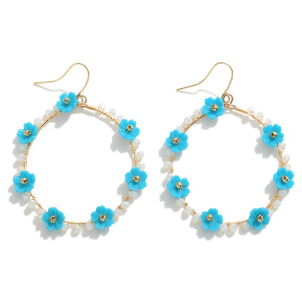 Beaded Flower Hoop Drop Earrings.

- Approximately 2.5" L