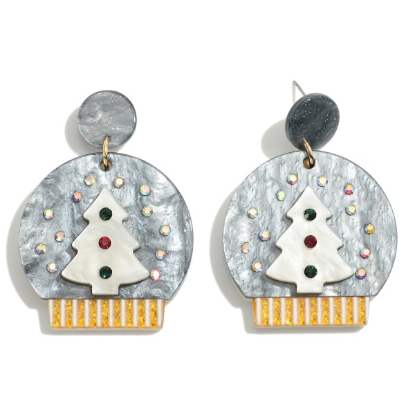 Glitter & Rhinestone Accented Christmas Snow Globe Drop Earring 

- Approximately 2" L / 1.5" Diameter 