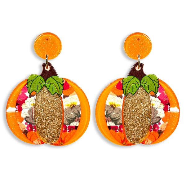 Glitter Acetate Pumpkin Drop Earrings.

- Approximately 2.25" L