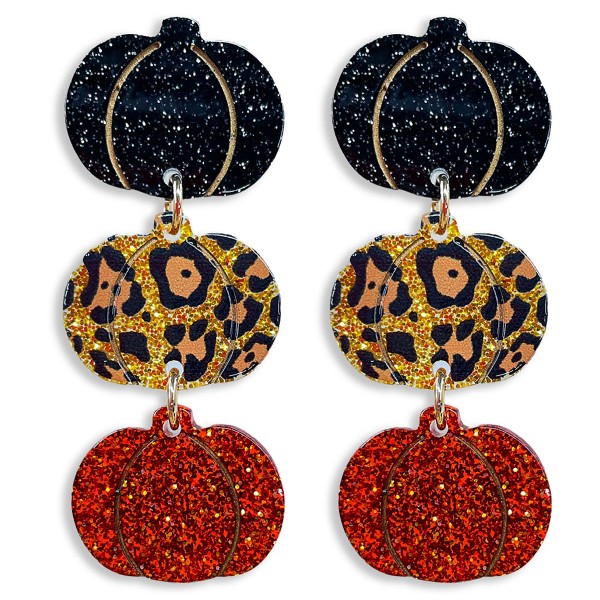 Wholesale linked Glitter Acetate Pumpkin Drop Earrings L