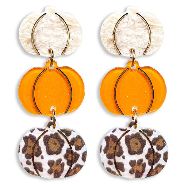 Wholesale linked Glitter Acetate Pumpkin Drop Earrings L