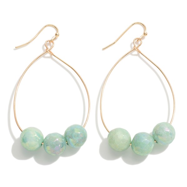 Wholesale gold Metal Wire Drop Earrings Iridescent Beads L