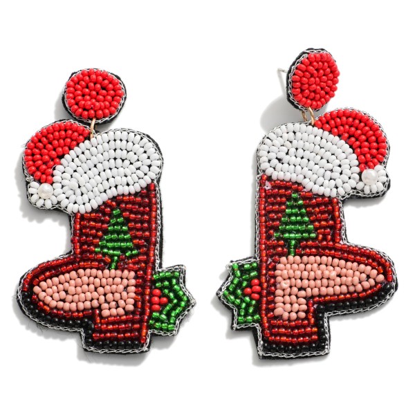 Seed Bead Christmas Boot Drop Earrings.

- Approximately 3" L