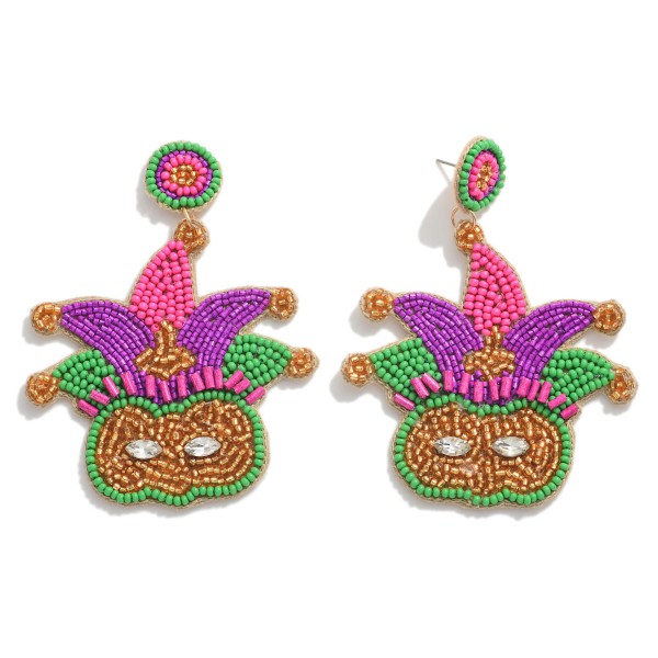 Seed Bead Mardi Gras Mask Drop Earrings.

- Approximately 3.25" L