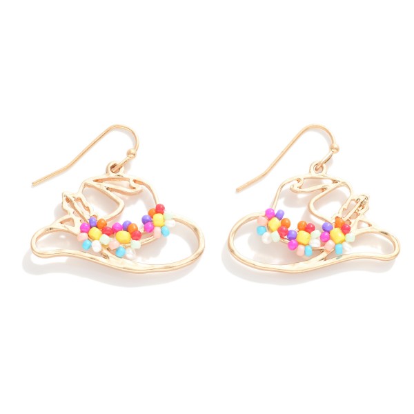 Wholesale gold Cowboy Hat Drop Earrings Beaded Flower Accents L
