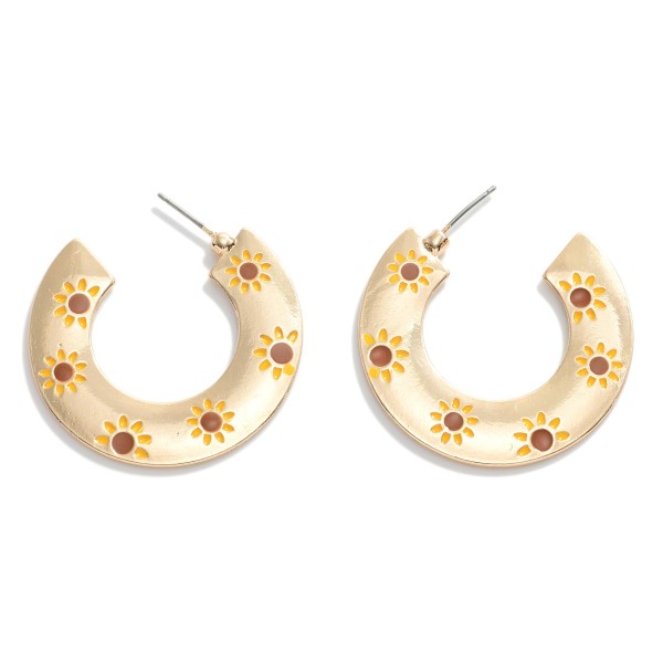 Wholesale gold Flat Hoop Earrings Enameled Flowers Diameter