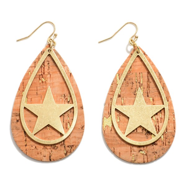 Cork and Gold Tone Star Teardrop Earrings.

- Approximately 3" L