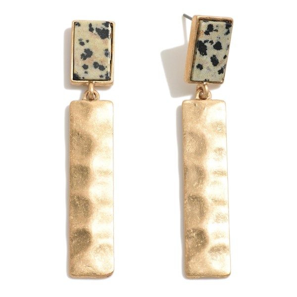 Wholesale stone Drop Earring Hammered Metal Detail L