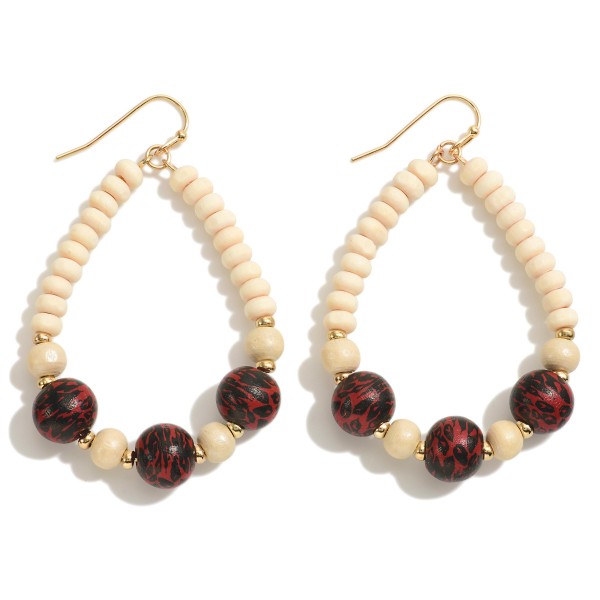 Wholesale wood Beaded Teardrop Earrings Animal Print Beads L