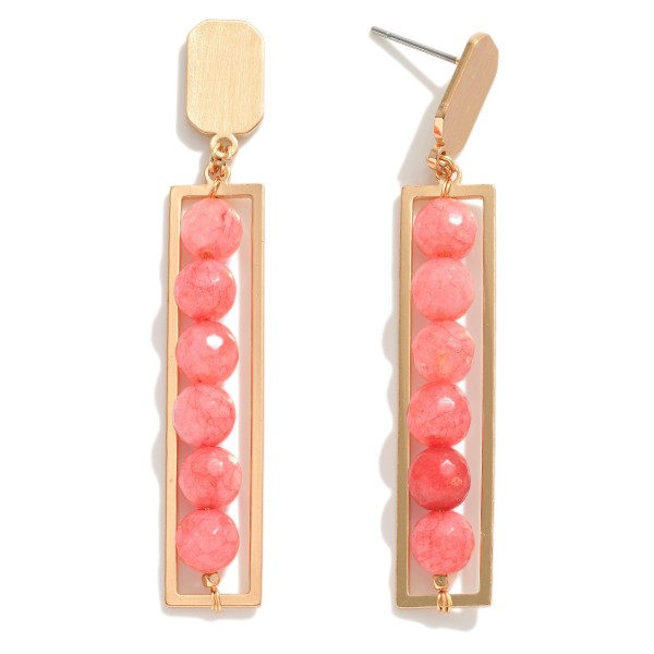 Wholesale gold Bar Drop Earrings Stone Bead Accents L