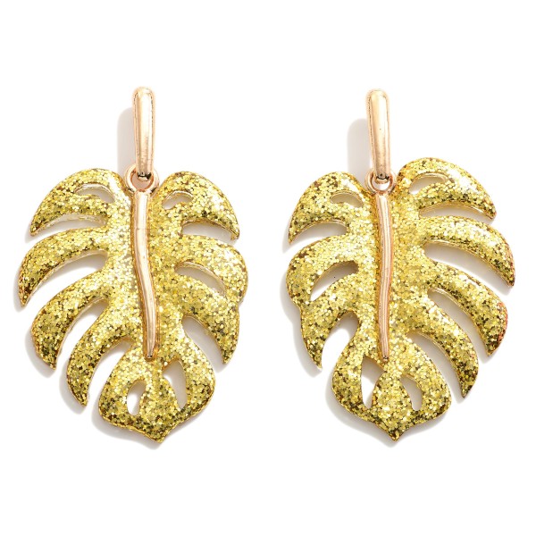 Monstera Resin Drop Earrings With Gold Tone Accent 

- Approximately 2 " L