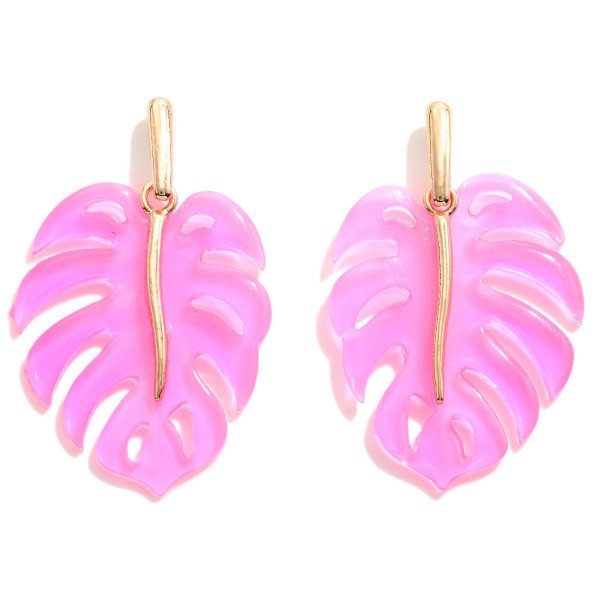 Wholesale monstera Resin Drop Earrings Gold Accent L