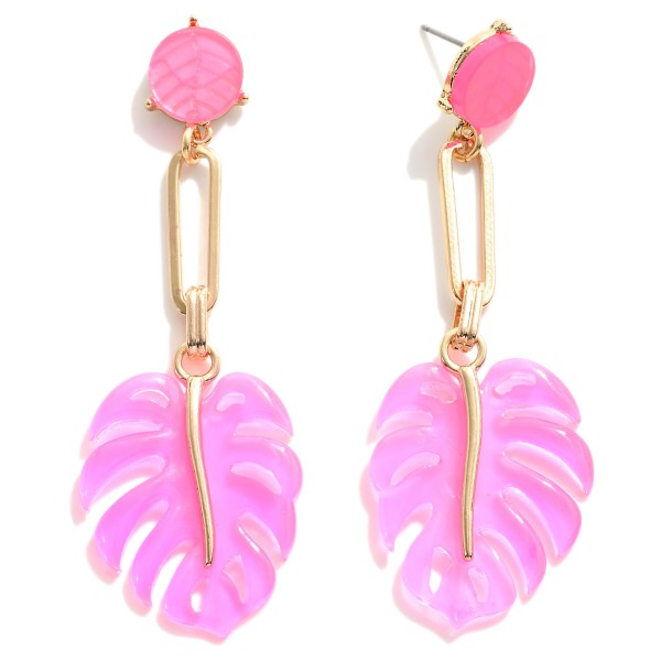 Wholesale resin Monstera Leaf Drop Earring Gold Drop Accent L
