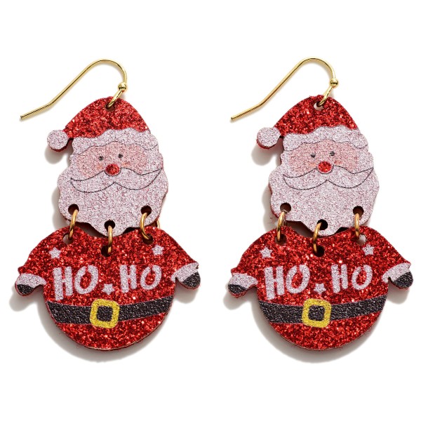 Glitter Santa "Ho-Ho" Drop Earrings.

- Approximately 2" L