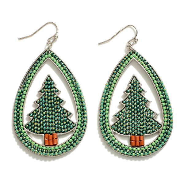 Wholesale glitter Beaded Christmas Tree Teardrop Drop Earrings L