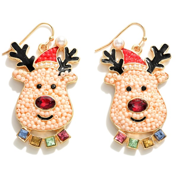 Wholesale beaded Reindeer Drop Earrings Pearl Rhinestone Accents L