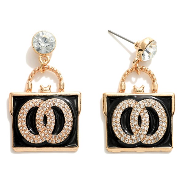 Double Circle Pearl and Enamel Handbag Drop Earrings with Rhinestone Stud Accents.

- Approximately 1.5" L