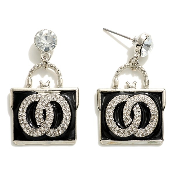 Double Circle Pearl and Enamel Handbag Drop Earrings with Rhinestone Stud Accents.

- Approximately 1.5" L