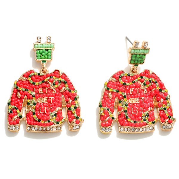 Beaded Ugly Christmas Sweater Drop Earrings.

- Approximately 1.5" L