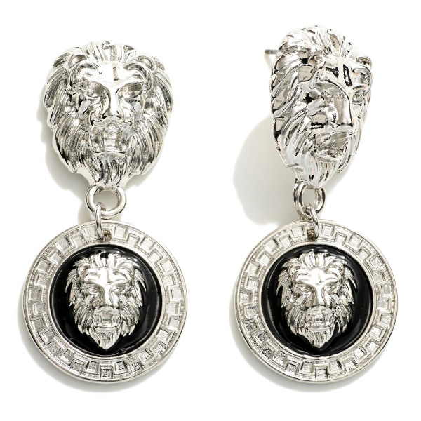 Metal Lion Drop Earrings Featuring Lion Charms.

- Approximately 2" L