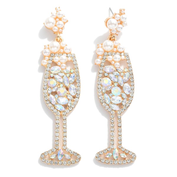 Wholesale rhinestone Pearl Encrusted Champagne Glass Drop Earrings L