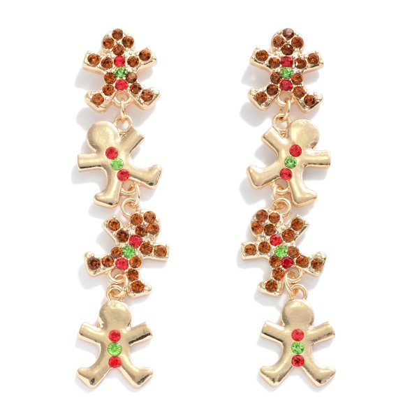 Wholesale linked Metal Gingerbread Man Drop Earrings Rhinestone Accents L