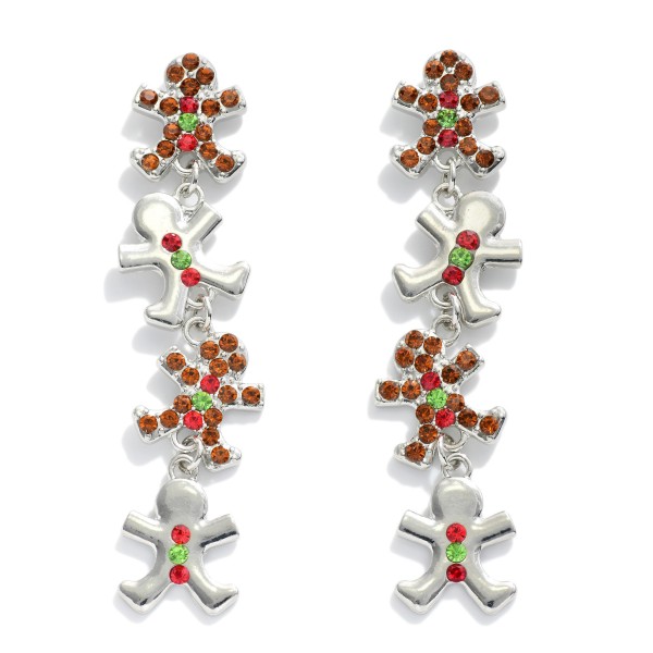 Wholesale linked Metal Gingerbread Man Drop Earrings Rhinestone Accents L