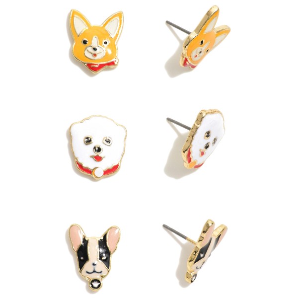 Wholesale set Three Enamel Dog Stud Earrings W