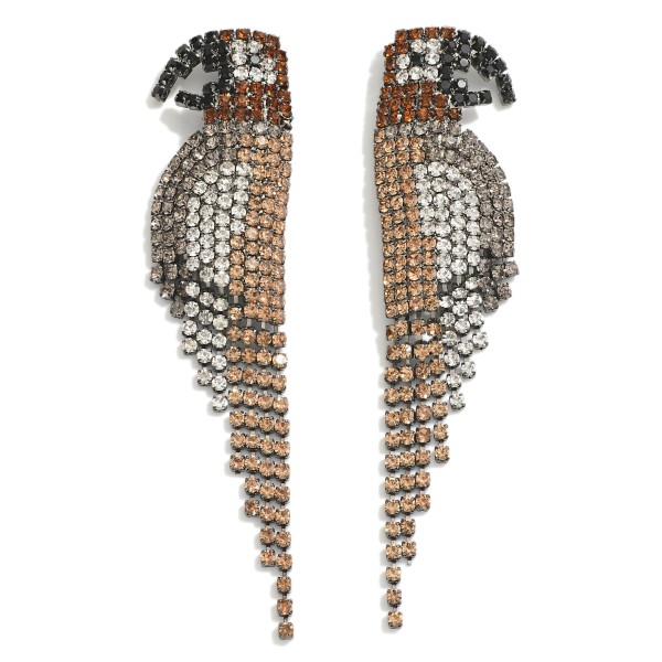 Rhinestone Parrot Post Drop Earrings With Rhinestone Tassels.

- Approximately 3" L