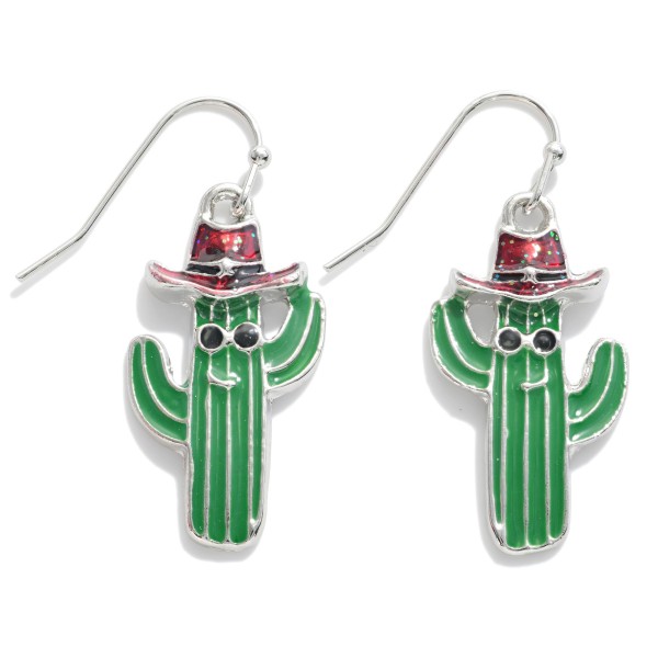 Enamel Cowboy Hat Cactus Drop Earrings.

- Approximately 1.25" L