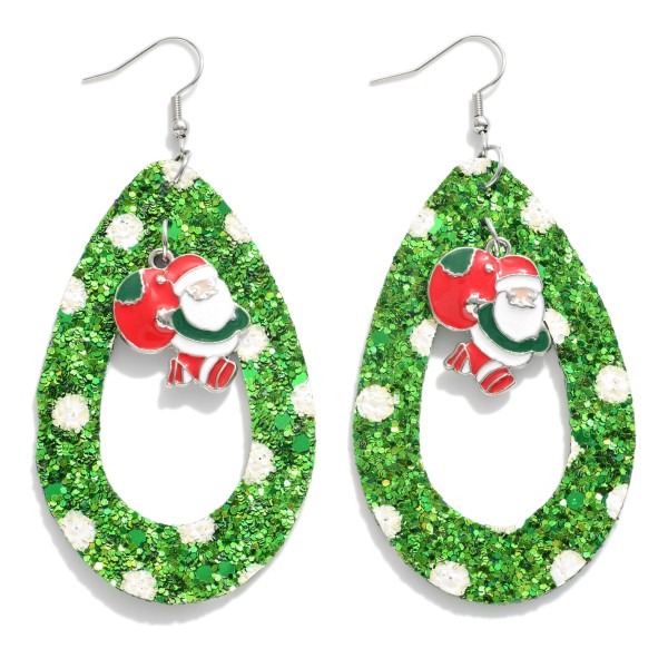 Wholesale long Glitter Christmas Teardrop Earrings Enamel Santa Charms L