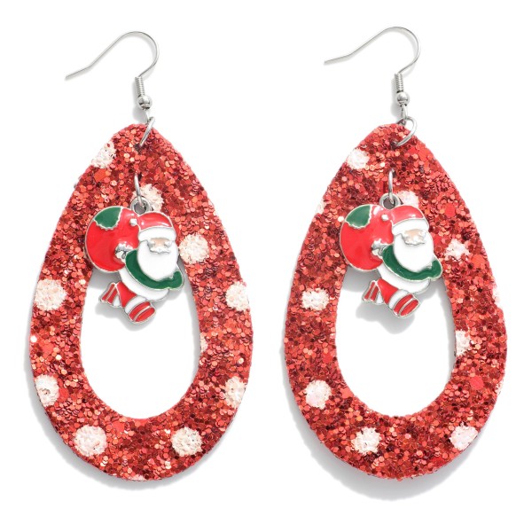 Wholesale long Glitter Christmas Teardrop Earrings Enamel Santa Charms L