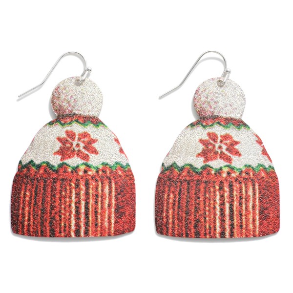 Wholesale textured Metal Christmas Beanie Drop Earrings L