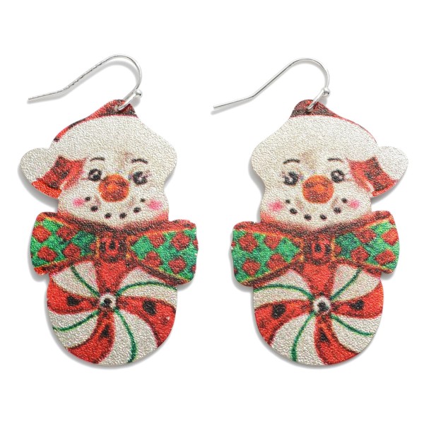 Wholesale textured Metal Snowman Peppermint Drop Earrings L