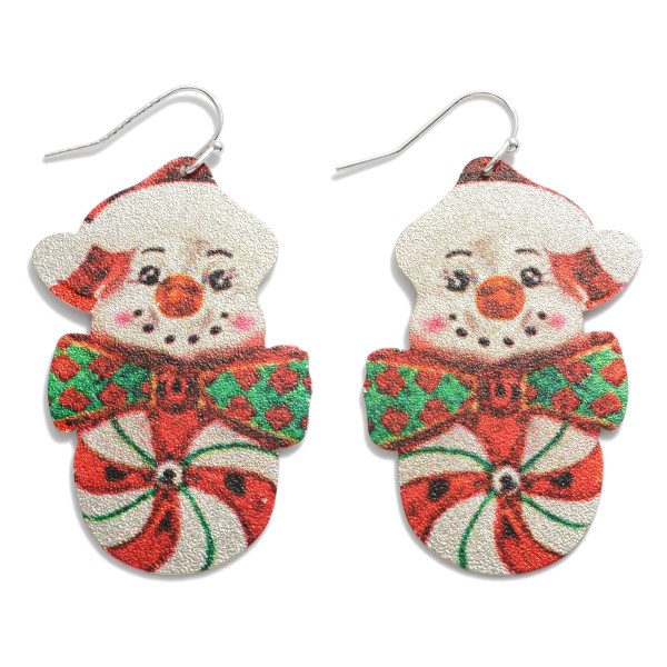 Textured Metal Snowman Peppermint Drop Earrings.

- Approximately 2" L