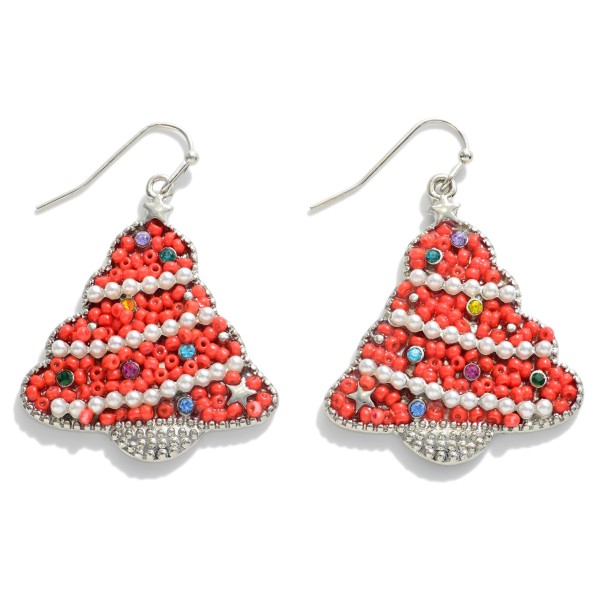 Metal Christmas Tree Drop Earrings With Seed Bead Inlays.

- Approximately 1.5" L 