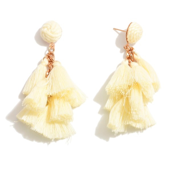 Tassel Drop Earring Featuring Gold Tone Chain 

- Approximately 2.5" L