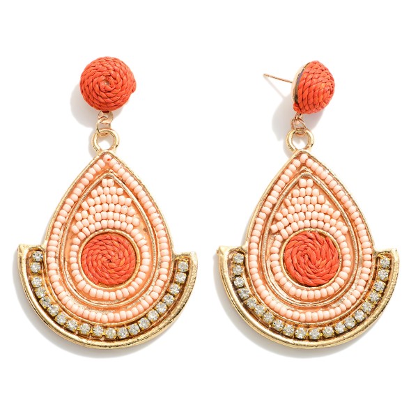 Wholesale statement Seed Bead Rhinestone Teardrop Earrings Straw Accents L