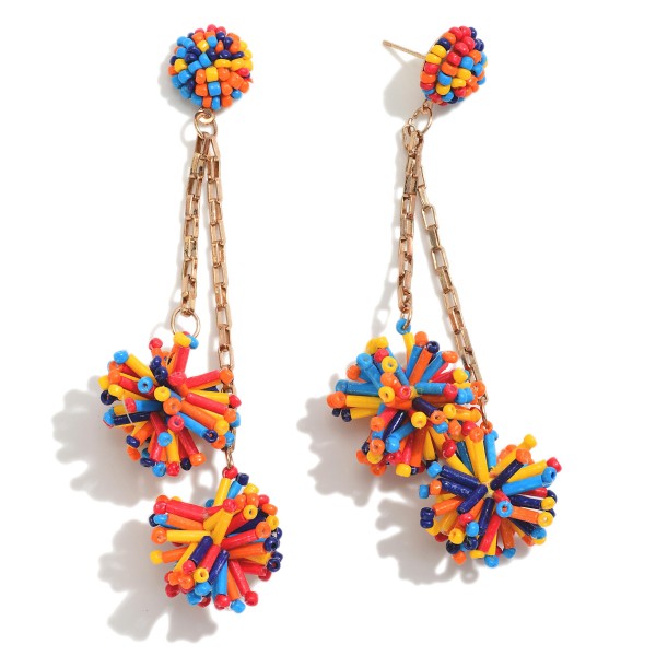 Seed Beaded Drop Earrings Featuring Beaded Cluster Tassel Accents

- Approximately 3.5" L