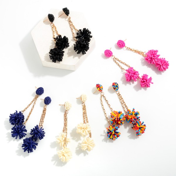 Seed Beaded Drop Earrings Featuring Beaded Cluster Tassel Accents

- Approximately 3.5" L